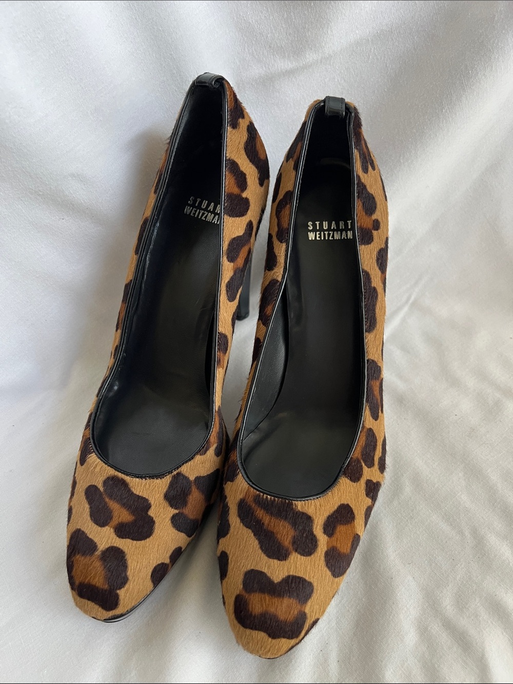 Stuart Weitzman Leopard-Print Ponyhair Platform Heels in Brown and Black